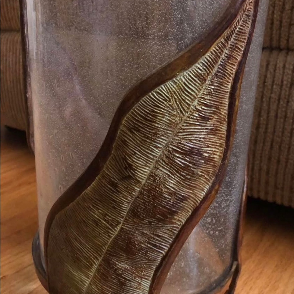 Glass and Metal PAT.P Yoshikawa Leaves vase